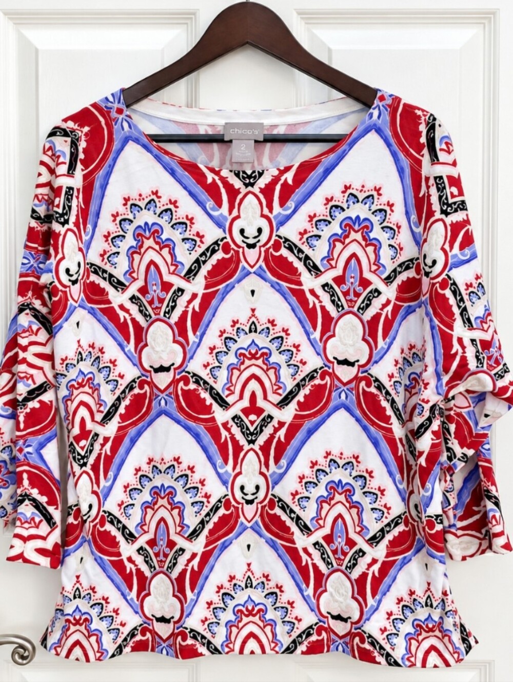 Chicos Paisley Print Scoop Neck Sweater Sz 2 (Lg)